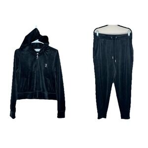 Juicy‎ Couture Black Liquorice Velour Track Suit Jogger  Set NWT $199 Women's L